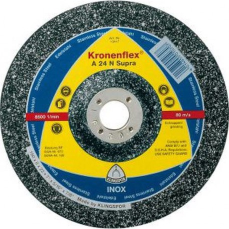 Disque à ébarber A 24 N Supra pour l'usinage de l'acier inoxydable, Ø x Épais. : 115 x 6,0 mm, Modèle Coudé, Vitesse maxi. 13300 tr/mn