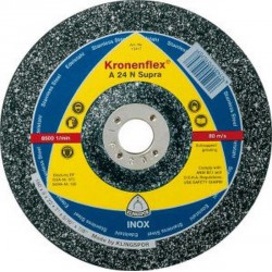 Disque à ébarber A 24 N Supra pour l'usinage de l'acier inoxydable, Ø x Épais. : 230 x 6,0 mm, Modèle Coudé, Vitesse maxi. 6600 tr/mn