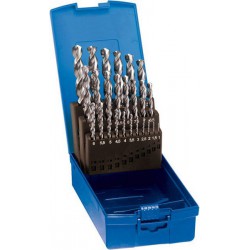 Jeu de forets hélicoïdaux, coffret plastique, en acier à coupe rapide à 5 % de cobalt, type Ti, DIN 338, surface sans revêtement, Ø h8 : 1,00-13,00 mm