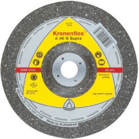 Disque à ébarber A 46 N Supra pour l'usinage de l'aluminium, Ø x Épais. : 180 x 8,0 mm, Modèle Coudé, Vitesse maxi. 8500 tr/mn
