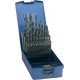 Jeu de forets hélicoïdaux, coffret plastique, en acier à coupe rapide, type N, DIN 338, rectifié, Ø h8 : 1,00-10,50 mm, Nombre de forets 24 pièces