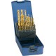 Jeu de forets hélicoïdaux, coffret plastique, acier à coupe rapide, type N, DIN 338, revêtement TiN, Ø h8 : 1,00-5,90 mm, Nombre de forets 50 pièces