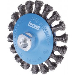 Brosse conique, fil d'acier trempé, torsadé, Ø de la brosse : 115 mm, Epaisseur du fil 0,50 mm, Larg. : de travail 15 mm, Vitesse maxi. : 12500 tr/mn