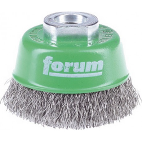Brosse à boisseau, fil d'acier inoxydable, ondulé, Ø de la brosse : 80 mm, Epaisseur du fil 0,30 mm, Vitesse maxi. 8500 tr/mn