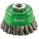 Brosse en forme de coupe, fil d'acier inoxydable, torsadé, Ø de la brosse : 65 mm, Epaisseur du fil 0,50 mm, Vitesse maxi. 12500 tr/mn