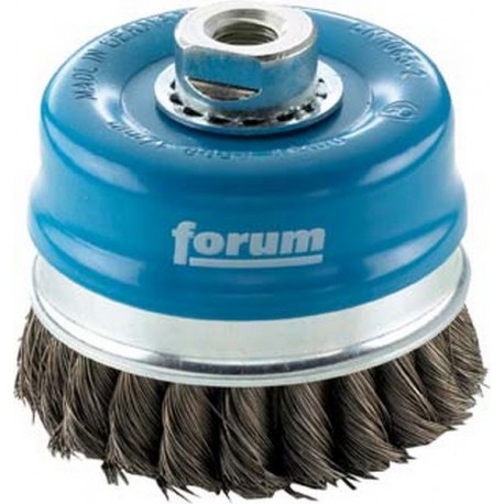 Brosse à boisseau avec bague d'appui, fil d'acier trempé, torsadé, Ø de la brosse : 100 mm, Epaisseur du fil 0,50 mm, Vitesse maxi. 8500 tr/mn