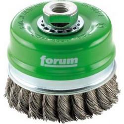 Brosse à boisseau avec bague d'appui, fil d'acier inoxydable, torsadé, Ø de la brosse : 80 mm, Epaisseur du fil 0,50 mm, Vitesse maxi. 8500 tr/mn