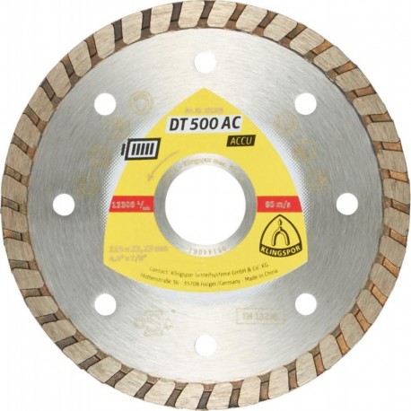 Meule à tronçonner diamant DT500AC Turbo 115x1,9mm KLINGSPOR 1 PCS