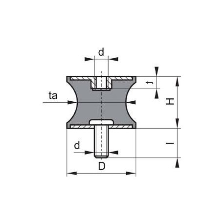 Silent bloc caoutchouc B GP BT 60x60 M10x28