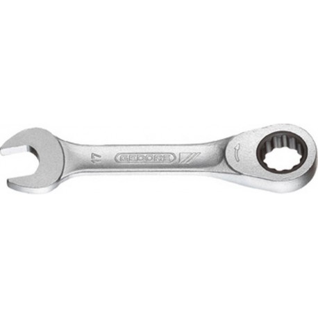 Clé mixte à cliquet, extra-court, modèle extra-court, tête à cliquet droite, Cote s/plats : 17 mm, Long. 152 mm, Angle de travail 6 °
