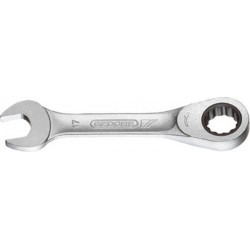 Clé mixte à cliquet, extra-court, modèle extra-court, tête à cliquet droite, Cote s/plats : 19 mm, Long. 169 mm, Angle de travail 6 °