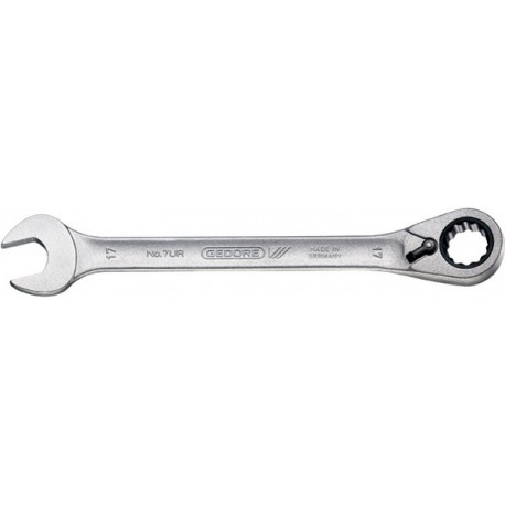 Clé mixte à cliquet, réversible, tête inclinée à 13°, réversible, Cote s/plats : 22 mm, Long. 292 mm, Angle de travail 6 °