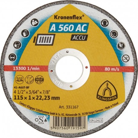 Meule à tronçonner A 560 AC 125x1mm KLINGSPOR 1 PCS
