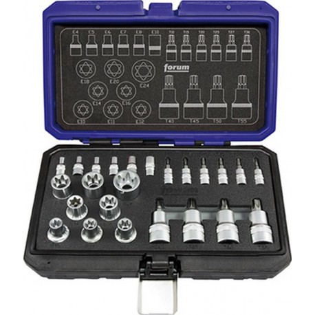 Composition de douilles et d'embouts de vissage 1/4'' +1/2'' pour vis TORX®, Quantité : 24 pièces