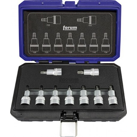 Composition d'embouts de vissage 1/2'' pour vis femelle TORX®, 9 pièces, Contenu : T 20 T 25 T 27 T 30 T 40 T 45 T 50 T 55 T 60
