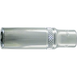 Douille 1/4'', modèle long, poli, Cote s/plats : 10 mm, Long. 50 mm