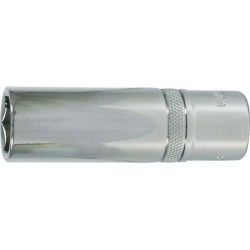 Douille 1/2'', modèle long, poli, Cote s/plats : 19 mm, Long. 77 mm