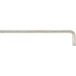 Clé coudée à 6 pans, modèle long, nickelé, Cote s/plats : 2 mm, Long. des branches 101 x 18 mm