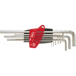 Jeu de clés coudées à 6 pans, modèle long, nickelé, dans boîtier coulissant en plastique ProStar, 9 pièces, Contenu : 1,5 2 2,5 3 4 5 6 8 10 mm
