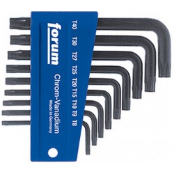 Jeu de clés coudées TORX®, 9 pièces, dans support en plastique, Contenu : T 8 T 9 T 10 T 15 T 20 T 25 T 27 T 30 T 40