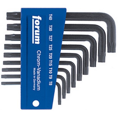 Jeu de clés coudées TORX®, 9 pièces, dans support en plastique, Contenu : T 8 T 9 T 10 T 15 T 20 T 25 T 27 T 30 T 40