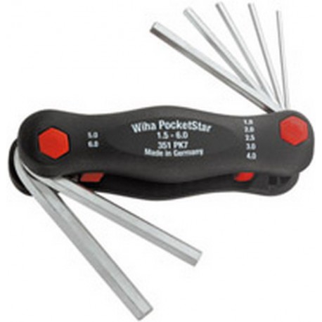 Jeu de clés coudées à 6 pans, dans support rabattable en plastique PocketStar®, 7 pièces, Contenu : 1,5 2 2,5 3: 4 5 6 mm, Long. du boîtier 95 mm
