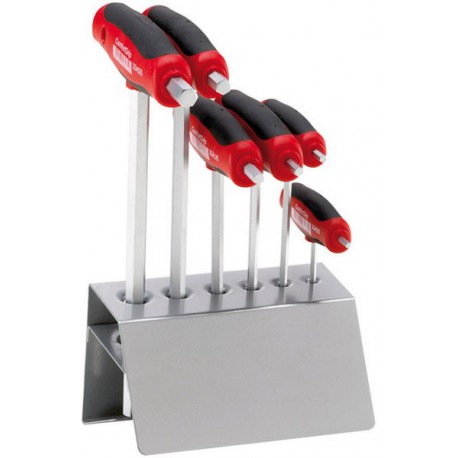 Jeu de tournevis à 6 pans à poignée en T et prise de force latérale, 6 pièces, Contenu : 3 x 100 4 5 6 x 150 8 10 x 200 mm