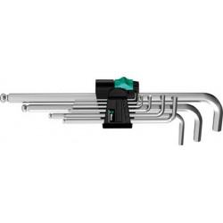Jeu de clés coudées à 6 pans, à tête sphérique, modèle long, 9 pièces, Contenu : 1,5 2 2,5 3: 4 5 6 8 10 mm