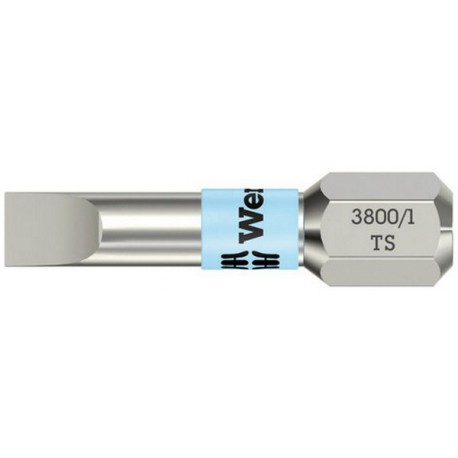 Embout pour vis à fente 1/4'', acier inoxydable avec zone de torsion, 25 mm de long, Larg. : de lame x Épaisseur de lame : 5,5 x 0,8 mm