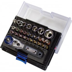 Assortiment d'embouts dans boîte pliable à 180°, avec code couleur, 29 pièces