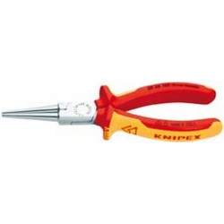 Pince à longs becs VDE, becs ronds, en acier électrique au chrome vanadium, tête chromée, poignées à gaine en plastique, Long. : 160 mm