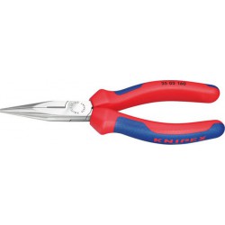 Pince d'électronicien, forme droite, en acier au chrome vanadium, tête polie, poignées à gaine en plastique, Long. : 160 mm