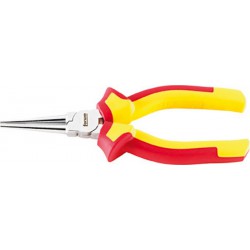 Pince à longs becs VDE, à mors ronds, en acier au chrome vanadium, tête chromée, poignées à gaine en plastique, Long. : 160 mm, Long. des becs 41,0 mm