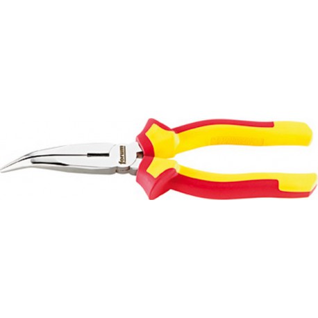 Pince bec de cigogne VDE, courbée à 45°, en acier au chrome vanadium, tête chromée, poignées à gaine en plastique, Long. : 200 mm