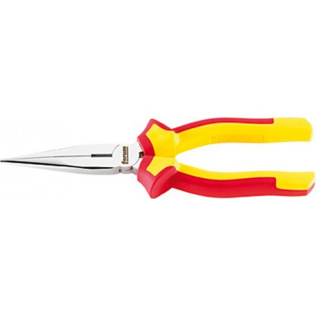 Pince bec de cigogne VDE, forme droite, en acier au chrome vanadium, tête chromée, poignées à gaine en plastique, Long. : 200 mm