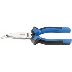Pince bec de cigogne, pointes courbées de 45°, en acier au chrome- vanadium, tête chromée, poignées à gaine en plastique, Long. : 200 mm