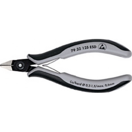 Pince coupante latérale de précision pour électronicien ESD, à biseau, Modèle à petite facette, tête pointue, Long. 125 mm