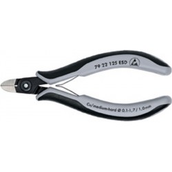 Pince coupante latérale de précision pour électronicien ESD, sans biseau, Modèle Sans biseau, tête ronde, Long. 125 mm