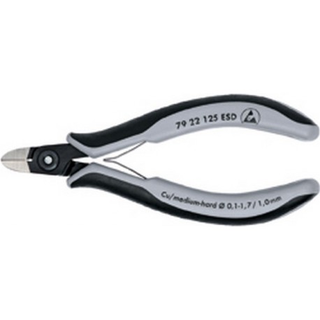 Pince coupante latérale de précision pour électronicien ESD, sans biseau, Modèle Sans biseau, tête ronde, Long. 125 mm