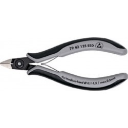Pince coupante latérale de précision pour électronicien ESD, sans biseau, Modèle Sans biseau, tête pointue, Long. 125 mm