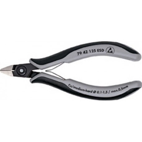Pince coupante latérale de précision pour électronicien ESD, sans biseau, Modèle Sans biseau, tête pointue, Long. 125 mm