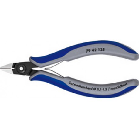Pince coupante latérale de précision pour l'électronique, sans facette, Modèle sans biseau, tête pointue, Long. 125 mm