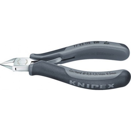 Pince coupante latérale d'électronicien ESD, Modèle à petite facette, tête pointue aplatie, Long. 115 mm