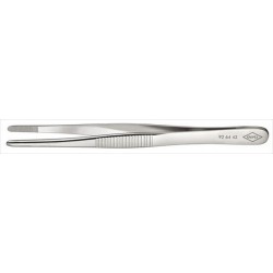 Brucelles de précision, Pointes : droit, rond, environ 3 mm de large, Surfaces de préhension denture fine, Surface nickelé, poignées cannelées