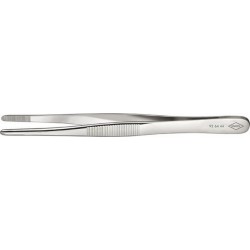 Brucelles de précision, Pointes : droit, rond, environ 3,5 mm de large, Surfaces de préhension denture fine, Surface nickelé, poignées cannelées