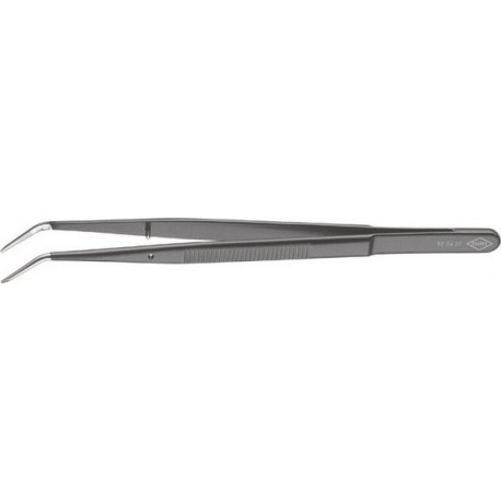 Brucelles de précision, avec guide, Pointes : coudé, pointu, étroit, Surfaces de préhension denture fine, Surface revêtement noir antireflet.