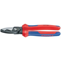 Coupe-câbles à double tranchant, tête brunie, poignées à gaine en plastique, Long. : 200 mm, Ø de la capacité de coupe 20 mm, Section du conducteur 70 mm²