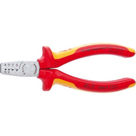 Pince à sertir les cosses, tête chromée, acier électrique au vanadium, Long. : 145 mm, Section du conducteur 0,25-2,5 mm²
