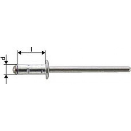 Rivet aveugle multiserrage alu/acier inoxydable têtesemi-bombée 4,8x10mm (Par 1000)