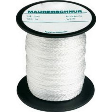 Cordeau de maçon, Perlon, Couleur : Blanc naturel, Long. 100 m, Résistance mécanique env. 80 kg, Ø : 1,7 mm